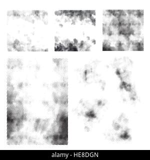 Set of grunge halftone dots patterns isolated on white Stock Vector