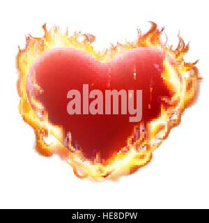 Heart in flame isolated on white. EPS 10 Stock Vector