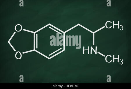 Structural model of MDMA (ecstasy) on the blackboard. Stock Photo