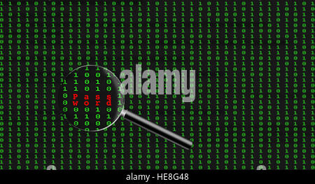 Internet or computer security concept. Password found in page of code on computer screen Stock Photo