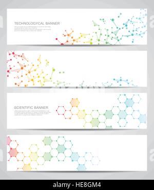 Set of modern scientific banners. Molecule structure DNA and neurons. Abstract background. Medicine, science, technology, business, website templates. Scalable vector graphics. Stock Vector