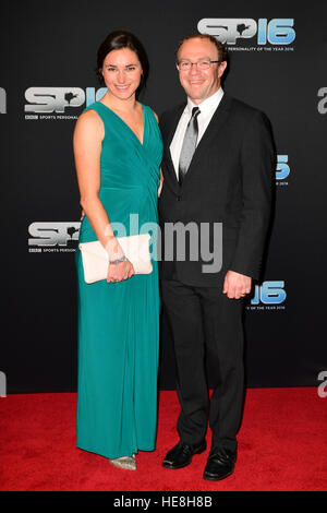 Dame Sarah Storey and Barney Storey during the red carpet arrivals for BBC Sports Personality of the Year 2016 at The Vox at Resorts World Birmingham. Stock Photo