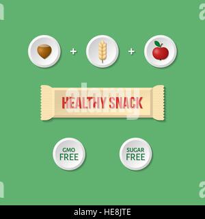 Organic energy bar. Healthy snack infographic. Detailed flat style, eps10. Stock Vector
