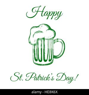 Hand-drawn vector illustration of a mug of beer. Traditional drink for St. Patrick's Day. St. Patrick's Day celebration design. Stock Vector