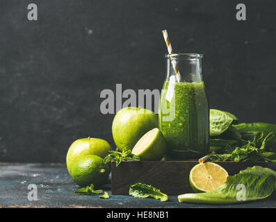 Smoothie with apple, romaine lettuce, lime and mint, copy space Stock Photo