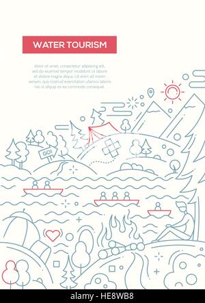 Water Tourism - line design brochure poster template A4 Stock Vector