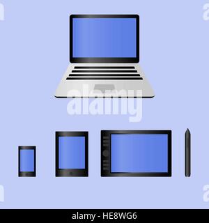 Realistic mobile computer devices laptop, tablet, graphic pen tablet, smartphone - each device individually grouped EPS10 vector illustration Stock Vector