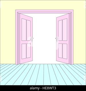 Vector Opened Doors Outside In Room with Floor Stock Vector