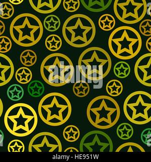 vector seamless pattern - green and yellow circles and stars on green background Stock Vector
