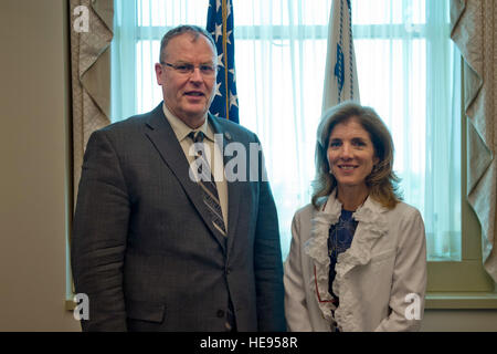 Deputy Secretary of Defense Bob Work meets with Caroline Kennedy the U.S. Ambassador to Japan at the Pentagon in Washington D.C., Jul. 23, 2014.  Master Sgt. Adrian Cadiz)(Released) Stock Photo