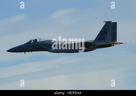 A U.S. Air Force F-15C Eagle aircraft assigned to the 493rd Expeditionary Fighter Squadron takes off March 18, 2014, as part of Baltic Air Policing in ?iauliai, Lithuania. The U.S. Air Force assumed command of the NATO Baltic Air Policing mission for a four-month rotation from January to May of 2014.  Airman 1st Class Dana J. Butler Stock Photo