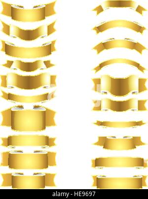 isolated vector colored satin ribbons set - golden Stock Vector