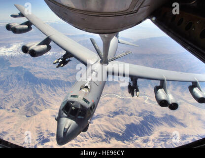 Bombers, like this B-52 Stratofortress ready to refuel from a KC-135 Stratotanker over Afghanistan, provide coalition ground forces on-demand close air support. Bombing support is just one of the services Airmen provide their sister services and coalition partners in Afghanistan and Iraq. The bomber is from the 2nd Bomb Wing at Barksdale Air Force Base, La. Master Sgt. Lance Cheung) Stock Photo