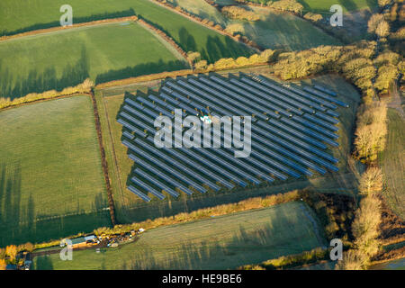 Aerial view of solar panel array, farm England Stock Photo