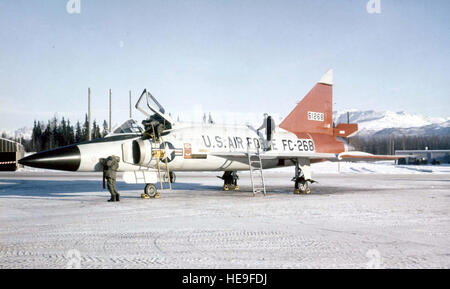 Convair F-102A (S/N 56-1268) of the 317th Fighter Interceptor Squadron, Elmendorf Air Force Base, Alaska, in January 1958. (U.S. Air Force photo) Stock Photo