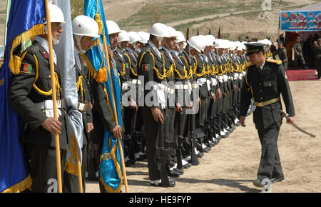 Qargha, Afghanistan (6 Apil, 2001) -- Cadets from the National Military Academy Afghanistan stand in formation awaiting arrival of the official party for the cornerstone laying ceremony of the NMAA. This ceremony established NMAA and Defense University at Qargha.  Staff Sgt. Jeff Nevison) Stock Photo