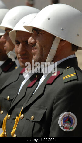 Qargha, Afghanistan (6 Apil, 2001) -- Cadets from the National Military Academy Afghanistan stand in formation awaiting arrival of the official party for the cornerstone laying ceremony of the NMAA ceremony established NMAA and Defense University at Qargha.  Staff Sgt. Jeff Nevison) Stock Photo