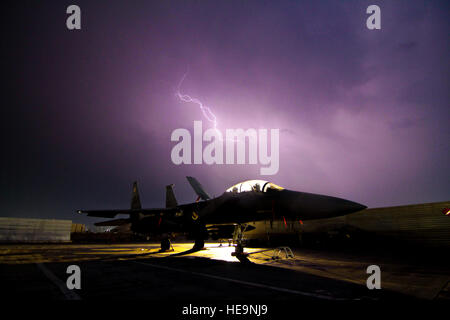 F-15E Strike Eagle at Bagram Air Base, Afghanistan, is prepared for an ...