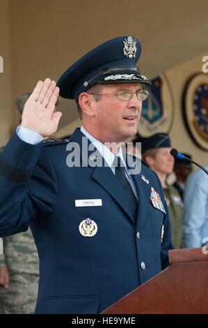 Lt. Gen. Gregory Lengyel, Vice Chief, National Guard Bureau, delivers the oath of office to Class 2015-01, Officer Training School's first combined class of Basic Officer Training and Academy of Military Science, its active duty and Air National Guard components, respectively, at the Welch Parade Field, Oct. 10, 2014.   ( Melanie Rodgers Cox Stock Photo