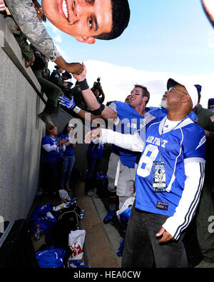 The U.S. Air Force Academy Falcons are congratulated by fans after defeating Navy 30-21at the Academy's Falcon Stadium Oct. 4, 2014 in Colorado Springs, Colo. (/Mike Kaplan) Stock Photo