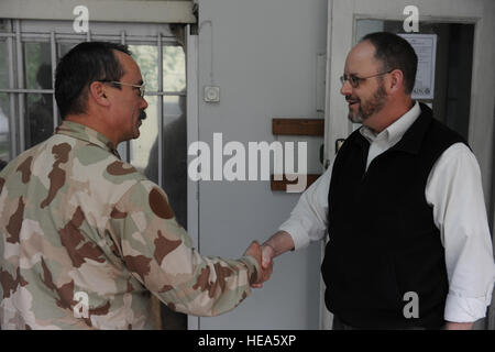 100516-F-5561D-001 Kabul - Hungarian Chief of Staff Gen. Laszlo Tombol meets Dr. Jack D. Kem, Deputy to the Commander, NATO Training Mission - Afghanistan (NTM-A) / Combined Security Transition Command - Afghanistan (CSTC-A) at Camp Eggers on May 16, 2010. Gen. Tombol visited Camp Eggers to attend an operations brief. Senior Airman Matt Davis) Stock Photo