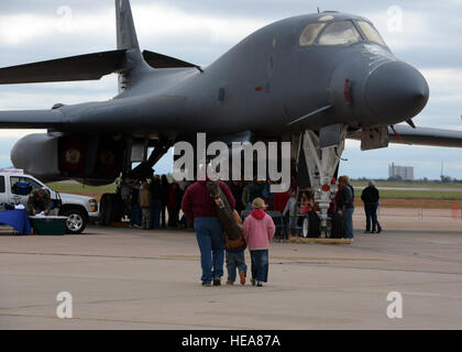 A U.S. Air Force B-1 Lancer bomber aircraft from Dyess Air Force Base, Texas, is displayed during the 2014 Wings of Freedom Open House, Sept. 13, 2014. The B-1B carries the largest payload of guided and unguided weapons in the Air Force and is used for long-range bombing missions. The open house allowed the public to view several Air Force aircraft and helicopters, watch civilian aerial demonstrations and experience aerial performances from the Air Force Thunderbirds and the U.S. Air Force Academy Wings of Blue parachuting team.  Senior Airman Franklin R. Ramos Stock Photo