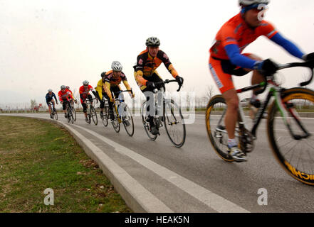 Military personel from all over Europe compete in the 2006 United States Forces Europe Mountain Bike riders prepare to race at Aviano Air Base, Italy.  Military personel travel from all over Europe to compete in these series of races.  (  Airman Nathan Doza ) ( Released ) Stock Photo