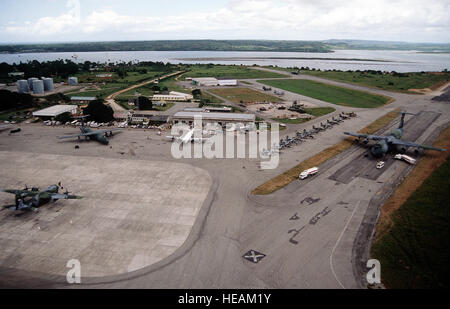 Aerial view of Moi International Airport, one of the main staging areas for the humanitarian airlift flying into Goma, Zaire supporting the Rwandan refugees. (Duplicate of DF-ST-98-02495) Stock Photo