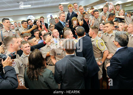 President Barack Obama shakes hands with cadets of Texas A&M University after attending the Points of Light Foundation forum at the university in College Station, Tx., Oct. 16, 2009.  Master Sgt. Jerry Morrison() Stock Photo