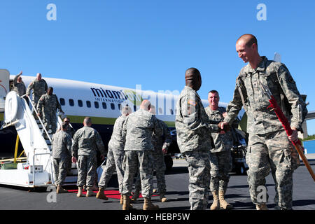 South Carolina Army National Guard soldiers from the 1222nd Engineer Company Sappers return from Afghanistan, Oct. 29. The soldiers returned to Columbia S.C., and were reunited with their families after being separated for ten months. Their mission in Afghanistan was route clearance from improvised explosive devices and the mentoring of an Afghan National Army route clearing company. Stock Photo