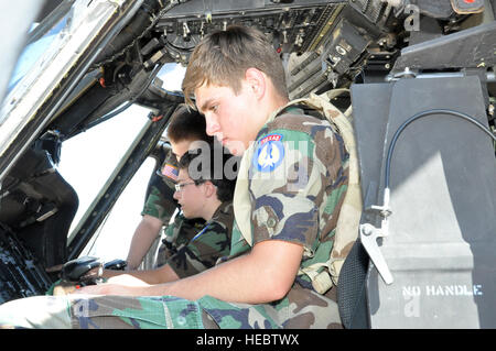 More than a dozen middle school and high school-aged civil air patrol students were treated to a tour of the 305th Rescue Squadron's HH-60 Pave Hawk helicopter June 13 at the Naval Air Station Fort Worth Joint Reserve Base, Texas. They were shown all the aminties that this metal giant has to offer to assist the aircrews in their search and rescue missions. Stock Photo