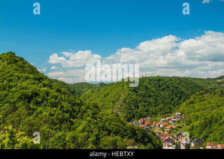 Idyllic mountain landscape in Zumberak, Croatia, view from old Samobor fortress Stock Photo