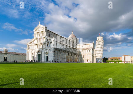 Cathedral and Leaning Tower, Torre pendente di Pisa, are the main tourist attractions in town Stock Photo