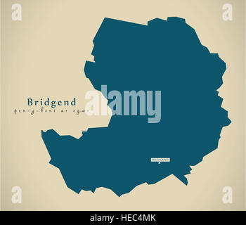 Modern Map - Bridgend Wales UK illustration Stock Photo