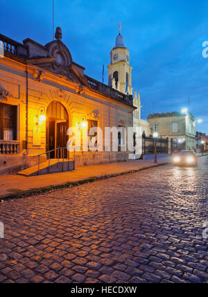 Argentina,  Buenos Aires Province, San Antonio de Areco, Twilight view of the center of the town. Stock Photo