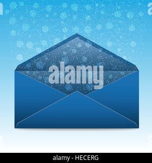 Christmas  blue envelope with snowflakes and blizzard Stock Vector