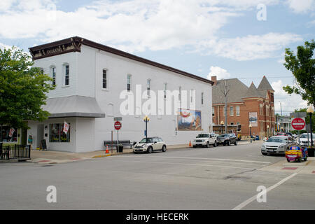 Route 66 memorabilia, Downtown Pontiac, Livingston County, Illinois, USA. Stock Photo