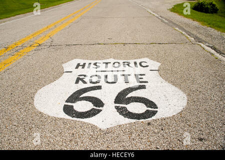 Route 66 Shield- West Street, Odell, Livingston County, Illinois, USA. Stock Photo