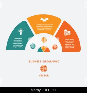 Semicircle template infographic 3 positions for text area Stock Vector