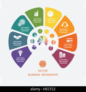 Semicircle template infographic 8 positions for text area Stock Vector