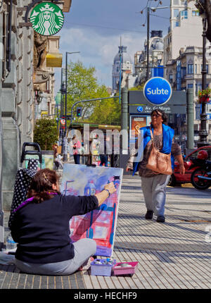 Argentina, Buenos Aires Province, City of Buenos Aires, Plaza del Congreso, Painting on Avenida de Mayo. Stock Photo