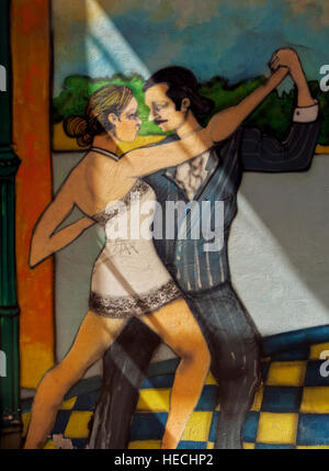 Argentina, Buenos Aires Province, City of Buenos Aires, Tango Mural Painting in La Boca. Stock Photo