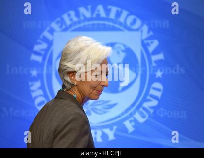 Washington, DC, USA. 19th Dec, 2016. File photo taken on June 22, 2016 shows International Monetary Fund (IMF) chief Christine Lagarde arriving for a press conference in Washington, DC, the United States. France's Court of Justice of the Republic on Dec. 19, 2016 found Christine Lagarde guilty of negligence over a state payout in 2008, but failed to sentence her. © Yin Bogu/Xinhua/Alamy Live News Stock Photo