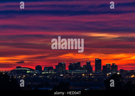 Downtown Phoenix Arizona skyline at sunset Stock Photo