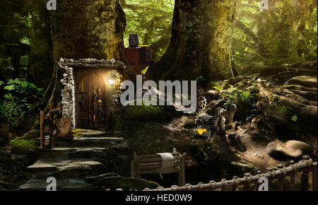 fabulous, magical, mysterious forest where elves, gnomes and other fabular beasts live Stock Photo
