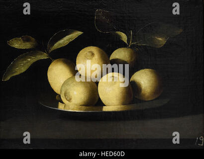 Francisco de Zurbarán (1598-1664),  Plate with Lemons, ca. 1640. Plato de limones. Stock Photo