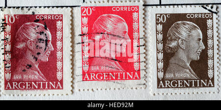 Eva Perron on Argentinian postage stamps Stock Photo