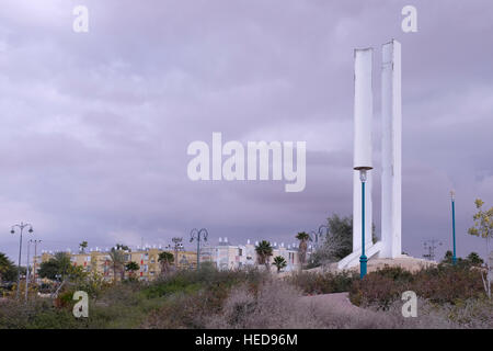 View of the Desert Twins monument by Israeli artist Ezra Orion (1990) in the town of Yeruham in the Negev desert southern Israel. Stock Photo