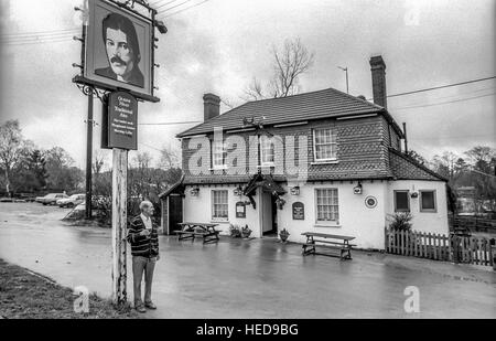 The Queen's Head pub in Bolney, with their new pub sign, showing a picture of Queen lead singer Freddie Mercury. Stock Photo