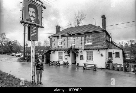 The Queen's Head pub in Bolney, with their new pub sign, showing a picture of Queen lead singer Freddie Mercury. Stock Photo